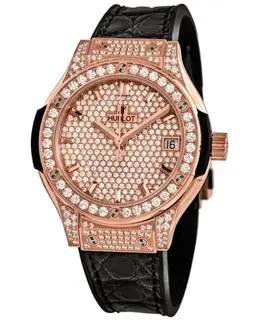 Hublot Classic Fusion 33mm Diamond Dial 18K Rose Gold Leather Strap Women's Watch 581.ox.9010.lr.1704