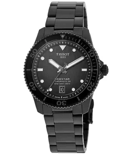 Tissot Seastar 1000 Powermatic 80 Automatic Movement - Men's Watch with Black PVD Steel Case and Graded Grey-Black Dial. Blue Luminous Hands, Date at 6 o'clock. Model T120.807.33.051.00.