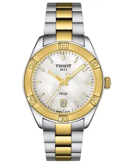 Brand New Authentic Tissot PR 100 Sport Chic Mother of Pearl Dial Two-Tone Steel Women's Watch t101.910.22.111.00
