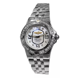 Pre-owned Breitling A71340 Galactic Quartz Chronometer Diamond White Dial Ladies Watch