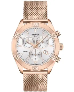 Tissot PR 100 Sport Chic Chronograph Silver Dial Rose Gold Tone Steel Men's Watch t101.917.33.031.00