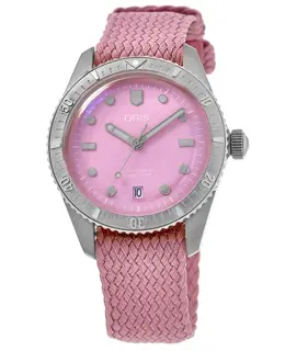 Oris Divers Sixty-Five Cotton Candy Automatic Pink Dial Fabric Strap Unisex Watch Model 01 733 7771 4058-07