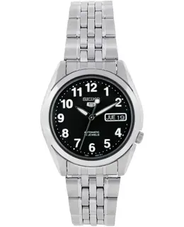 Seiko 5 Automatic Black Dial Steel Men's Watch Deployment Clasp Caliber 7S26