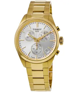 Tissot PR100 Chronograph t150.417.33.031.00 - Silver Dial with Yellow Gold Tone Accents