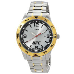 Timex UFC Street Series Mens Analog Quartz Watch TW2V56500 - Silver Dial, Stainless Steel Case and Bracelet with Gold Tone Accents