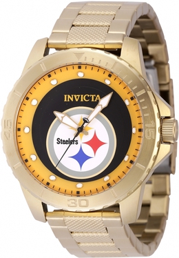 Invicta Nfl Pittsburgh Steelers Mens Watch Analog Quartz Movement Gold-tone Steel Case Yellow Dial - Model: 48092