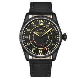 Stuhrling Кварцевые часы-авиаторы, диаметр 44 мм, с кожаным ремешком с контрастной прострочкой STÜHRLING Original, черный m190638108299 | black