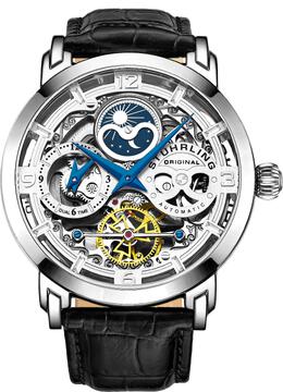 Stuhrling Anatol 3924 Автоматические часы-скелетон диаметром 47 мм, двойной циферблат времени, индикатор AM/PM и STÜHRLING Original, серебро m190638090099 | silver