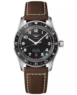 Мужские швейцарские автоматические часы Spirit Zulu Time с коричневым кожаным ремешком, 42 мм Longines, черный 14659939 | black