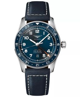 Мужские швейцарские автоматические часы Spirit Zulu Time с синим кожаным ремешком, 42 мм Longines, синий 14659942 | blue