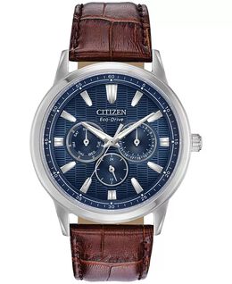 Мужские часы Eco-Drive Corso с коричневым кожаным ремешком, 44 мм Citizen, коричневый 5809484 | brown