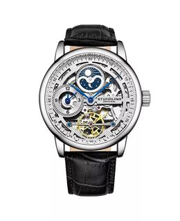Мужские часы с черным кожаным ремешком, 49 мм Stuhrling, черный 10540816 | black