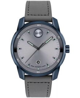 Мужские часы Bold Verso швейцарские кварцевые серые кожаные часы 42 мм Movado, серый 19356687 | gray