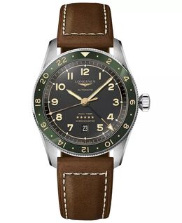Мужские швейцарские автоматические часы Spirit Zulu Time с коричневым кожаным ремешком, 42 мм Longines, черный 14659941 | black