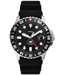 Мужские синие часы GMT, черные силиконовые, 46 мм Fossil, черный 16995185 | black
