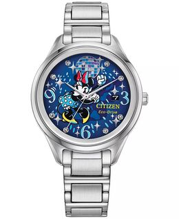Женские часы Eco-Drive Disney Disco Minnie Mouse с браслетом из нержавеющей стали, 37 мм Citizen, серебро 15810185 | silver-tone