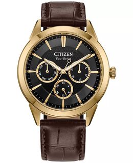 Мужские часы Eco-Drive Rolan с коричневым кожаным ремешком, 40 мм Citizen, коричневый 17618318 | brown