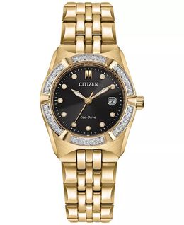 Женские часы Eco-Drive Corso Diamond (1/10 карата t.w.), золотистый браслет из нержавеющей стали, 28 мм Citizen, золото 17618323 | gold-tone