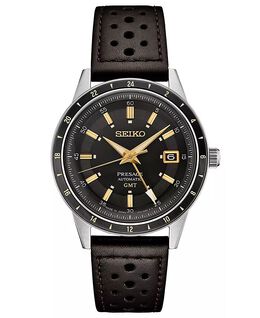 Мужские автоматические часы Presage GMT с коричневым перфорированным кожаным ремешком, 41 мм Seiko, серый 16727458 | gray