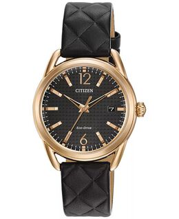 Женские часы Drive from Citizen Eco-Drive, черный стеганый кожаный ремешок, 34 мм FE6083-13E, черный 2998722 | black