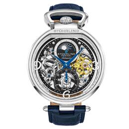 Stuhrling Автоматические часы Modena Dual Time со скелетоном, 46 мм, с кожаным ремешком STÜHRLING Original, серебро m190638092888 | silver