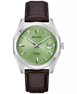 Мужские автоматические часы Surveyor с коричневым кожаным ремешком, 39 мм Bulova, коричневый 17620618 | brown