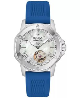 Женские автоматические часы Marine Star с синим силиконовым ремешком, 35 ​​мм Bulova, синий 17620622 | blue