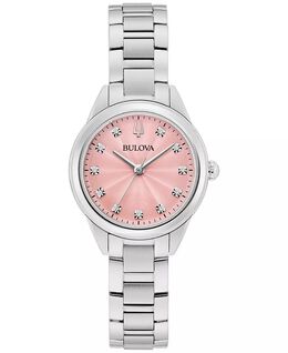 Женские часы Sutton Diamond Accent из нержавеющей стали с браслетом, 28 мм Bulova, серебро 17620624 | silver-tone