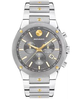 Мужские часы SE Swiss Quartz Chrono из нержавеющей стали, двухцветные, с желтым PVD-покрытием, 42 мм Movado, серый 17707975 | two-tone
