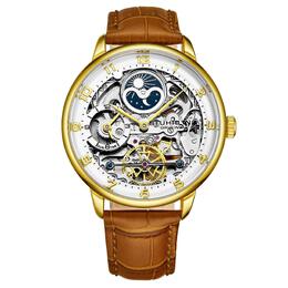 Stuhrling Элегантные автоматические серебряные часы диаметром 40 мм с кожаным ремешком с тиснением аллигатора STÜHRLING Original, золото m190638090730 | gold