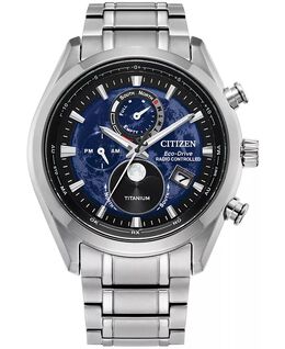 Мужские часы Tsuki-yomi A-T с хронографом Sport Luxury Eco-Drive серебристого цвета с титановым браслетом, 43 мм Citizen, серебро 16910686 | silver-tone