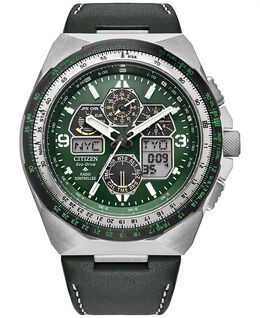 Мужские часы Eco-Drive с хронографом Promaster Skyhawk с зеленым кожаным ремешком, 46 мм Citizen, зеленый 16473228 | green