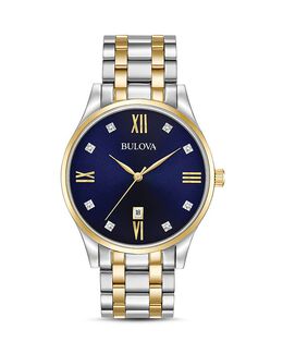 Часы Bulova с двухцветными бриллиантами, 40 мм, синий 2612609 | blue/gold
