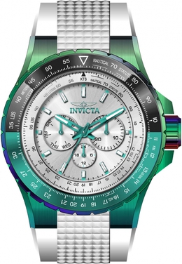 Invicta 44611 Aviator Mens Watch - Silver Dial, Iridescent Case & Silicone Strap