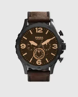 Кожаные мужские часы Fossil JR1487 Nate с хронографом, коричневый 1010641905046 | marrón