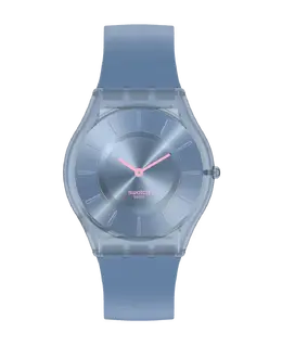 Джинсовые синие часы с синим силиконовым ремешком Swatch, синий 30262 | azul