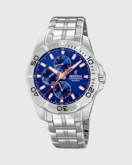 Мужские часы F20445/5 Многофункциональные серебристая сталь Festina, серебряный 26225 | plata