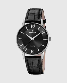 F20690/4 Классика черные кожаные мужские часы Festina, черный 35805 | negro