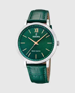 F20660/5 Солнечная энергия Зеленые кожаные мужские часы Festina, зеленый 29563 | verde