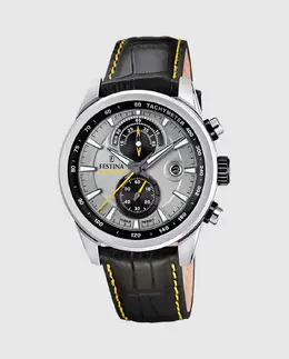 F20695/4 Timeless Chronograph Черные кожаные мужские часы Festina, черный 36841 | negro
