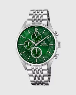 F20285/8 Мужские часы Timeless Chronograph из серебряной стали Festina, серебряный 29077 | plata