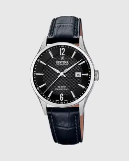 F20007/4 Черные кожаные мужские часы Swiss Made Festina, черный 23926 | negro