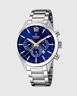 F20343/2 Мужские часы Timeless Chronograph из серебряной стали Festina, серебряный 23926 | plata