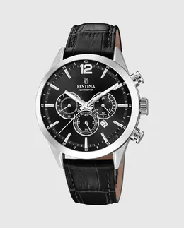 F20542/5 Timeless Chronograph Черные кожаные мужские часы Festina, черный 23926 | negro