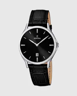 Мужские часы F16745/5 Классический черный кожаный ремешок Festina, черный 23925 | negro