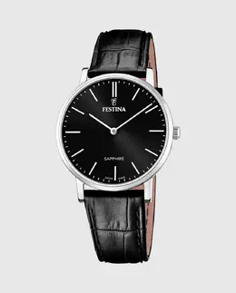 F20012/4 Черные кожаные мужские часы Swiss Made Festina, черный 23926 | negro