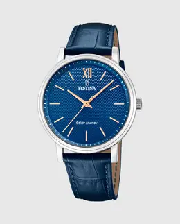 F20660/4 Солнечная энергия Синие кожаные мужские часы Festina, синий 29563 | azul