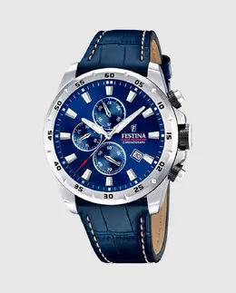 F20692/2 Timeless Chronograph Синие кожаные мужские часы Festina, синий 35805 | azul