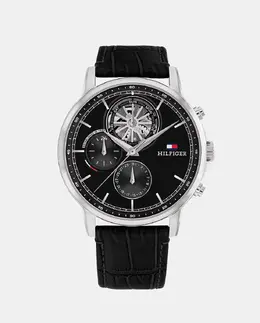Stewart 1710605 многофункциональные черные кожаные мужские часы Tommy Hilfiger 7613272576796 | negro