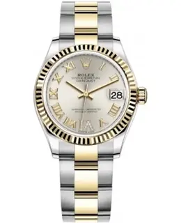 Rolex Datejust 31 Stainless Steel & Yellow Gold Silver Pave Roman Dial Women's Watch Model M278273-0003
